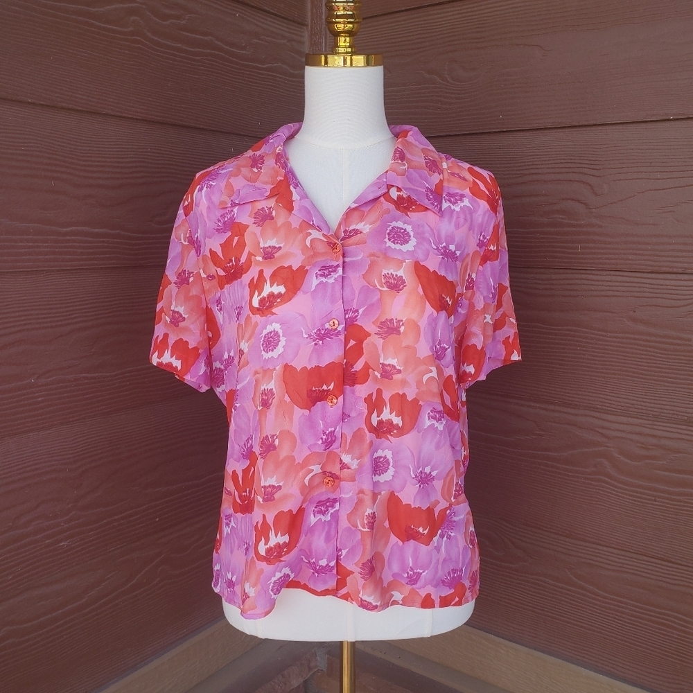 VANESSA GRAY A Kasper Company Women's Purple and Red Floral Lightweight Blouse
